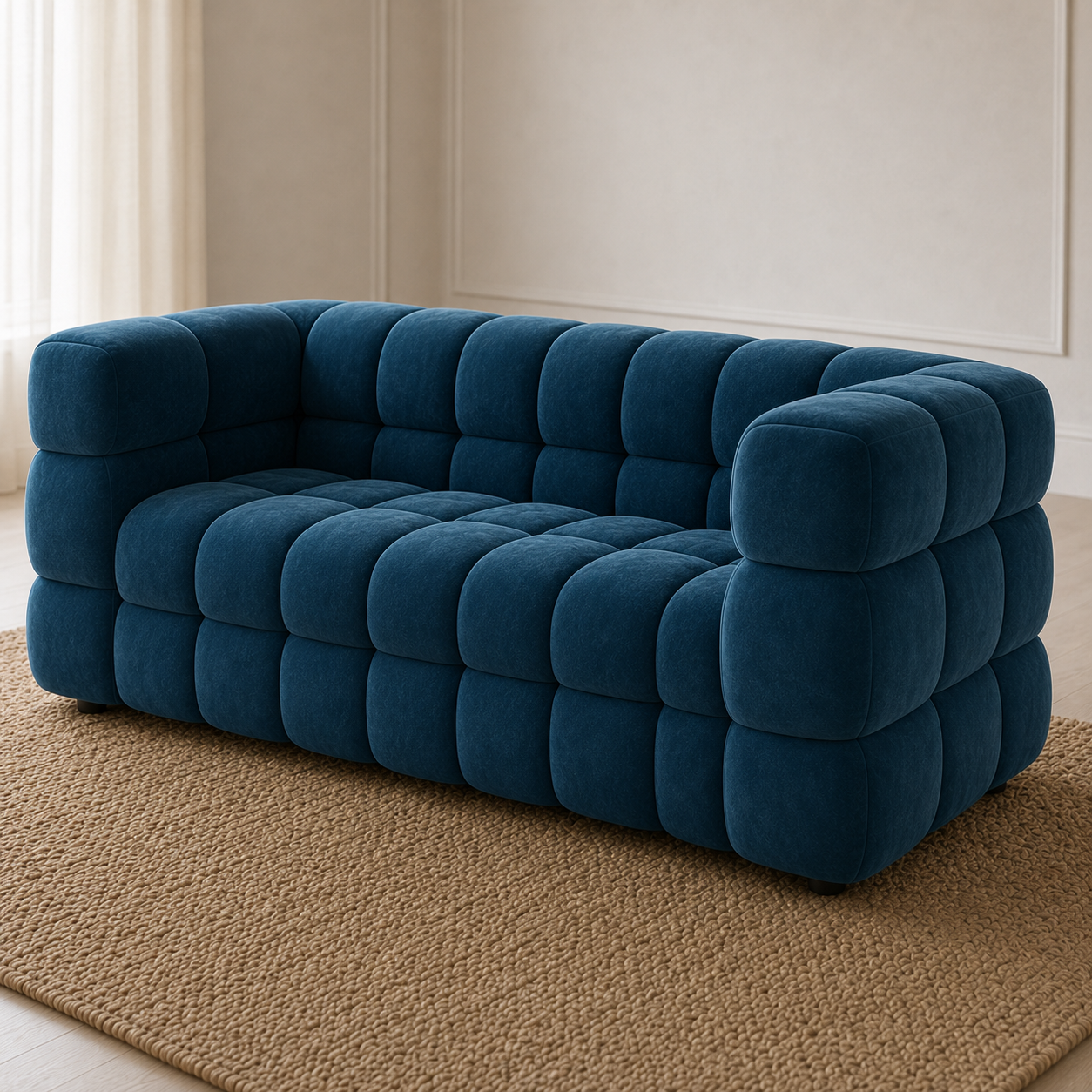 Rust 3+2+1 Sofa Set, 3 seater, blue, detail view