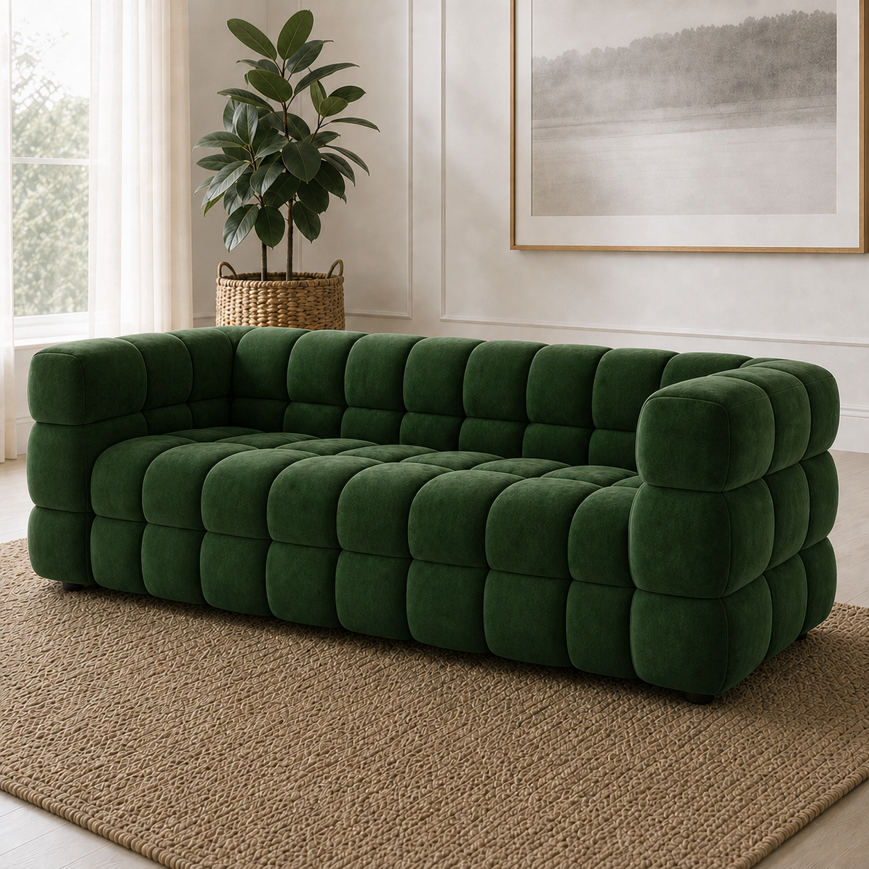 Rust 3+2+1 Sofa Set, 3 seater, green, room view