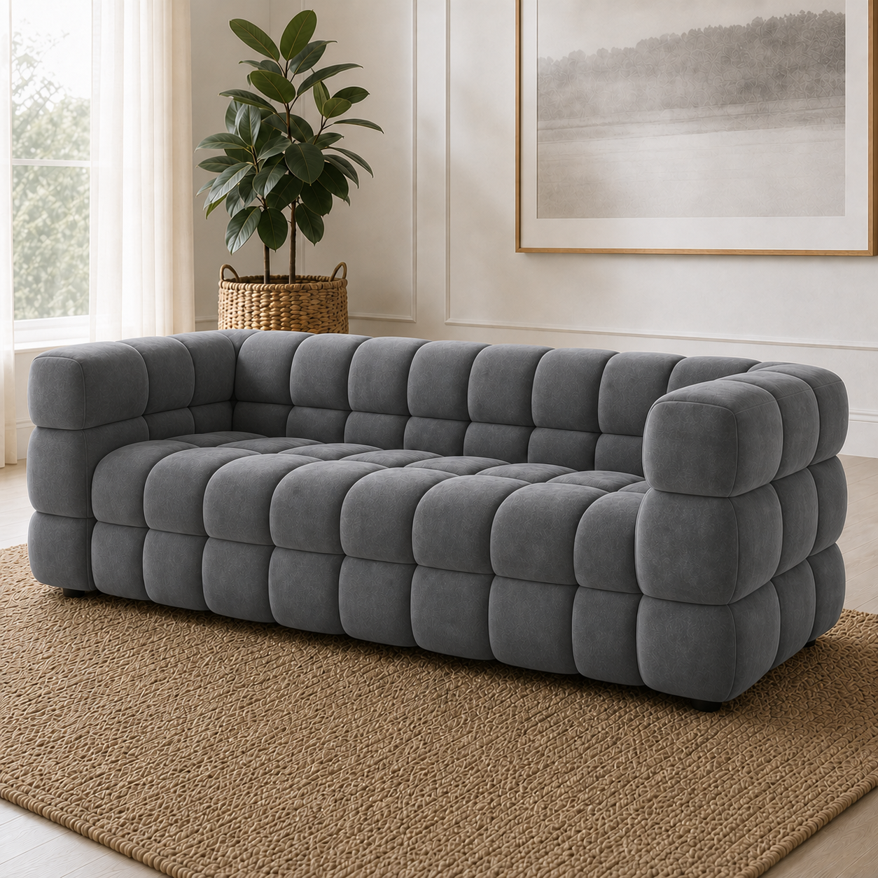 Rust 3+2+1 Sofa Set, 3 seater, grey, room view