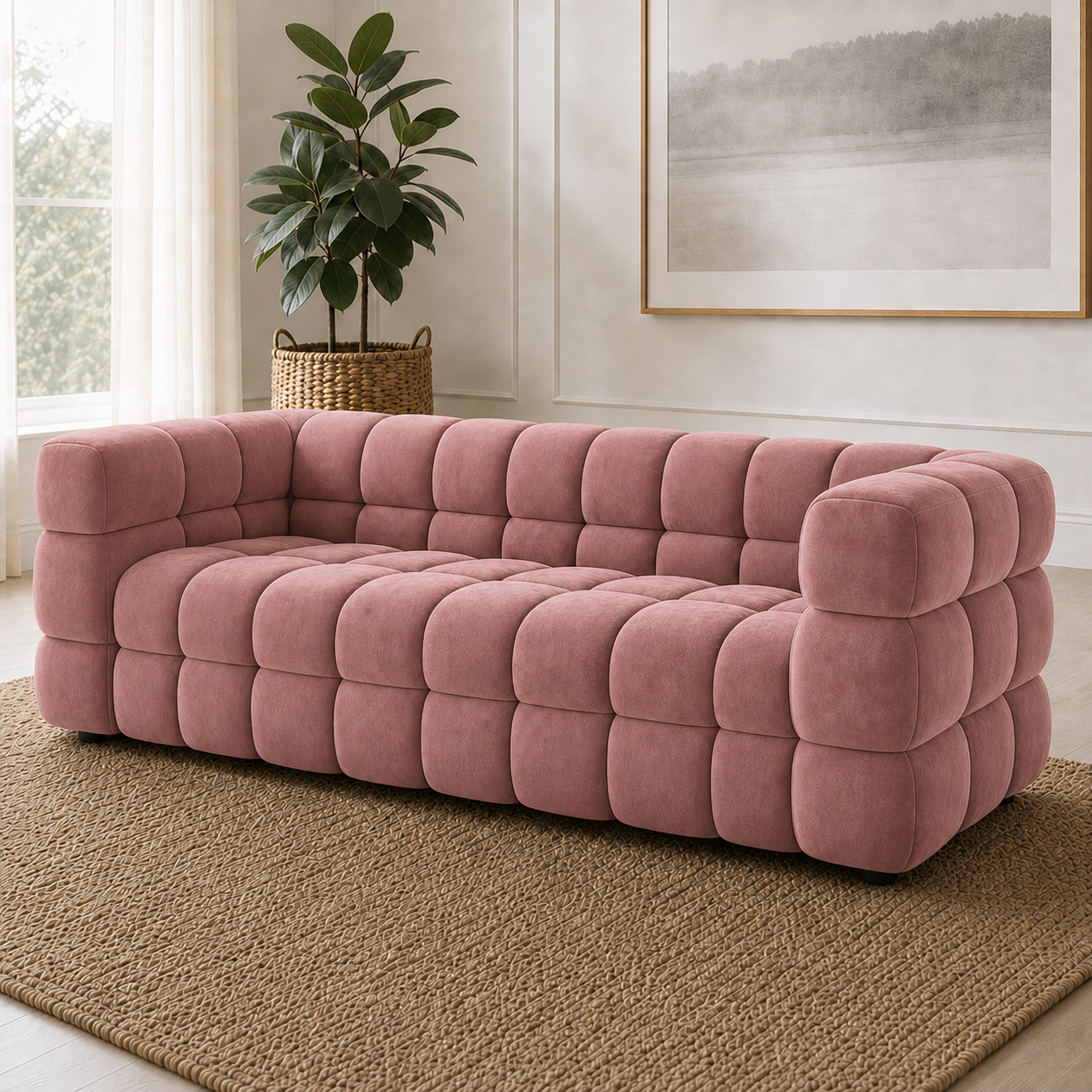 Rust 3+2+1 Sofa Set, 3 seater, pink, room view