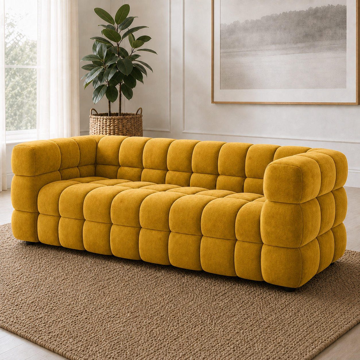 Rust 3+2+1 Sofa Set, 3 seater, yellow, room view