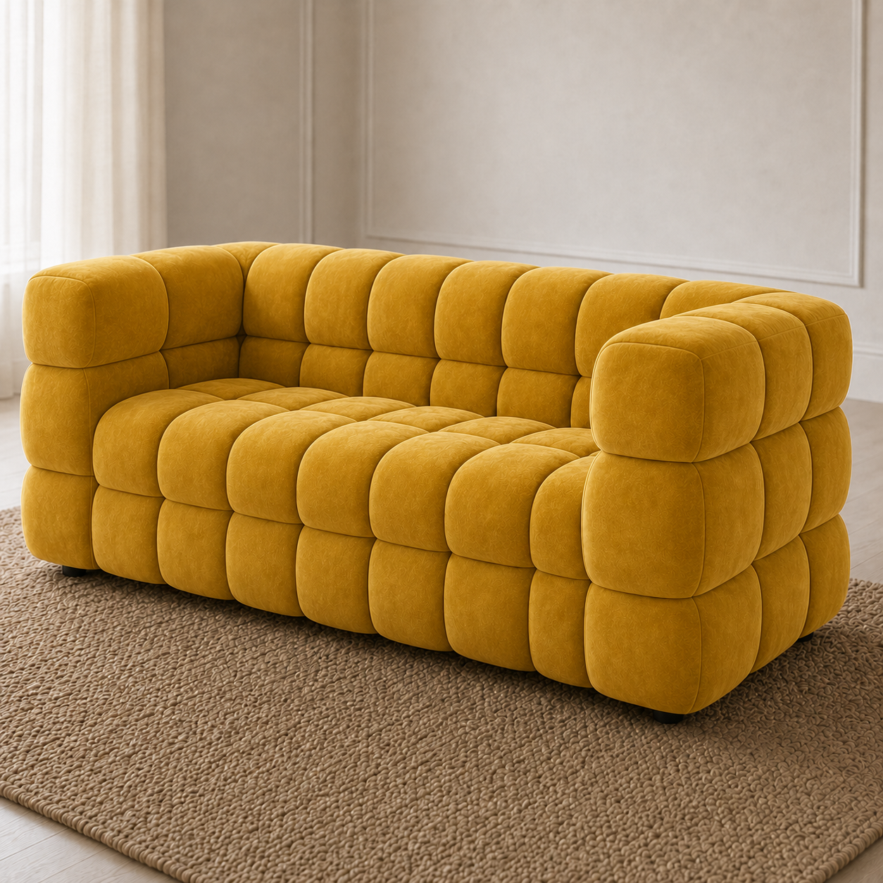 Rust 3+2+1 Sofa Set, 3 seater, yellow, detail view