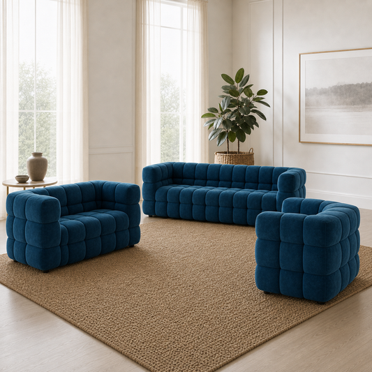 Rust - 3+2+1 Sofa Set, alternate room angle of the complete 3+2+1 sofa set
