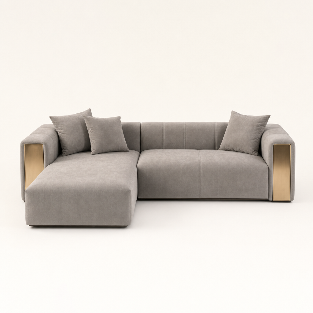Sage - L shape sectional sofa, front studio view on neutral background