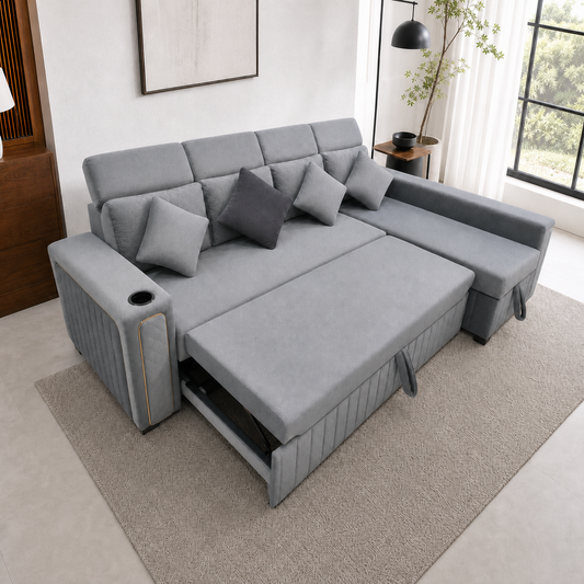 Sento - Sofa bed, alternate open sofa-bed view in the identical living room