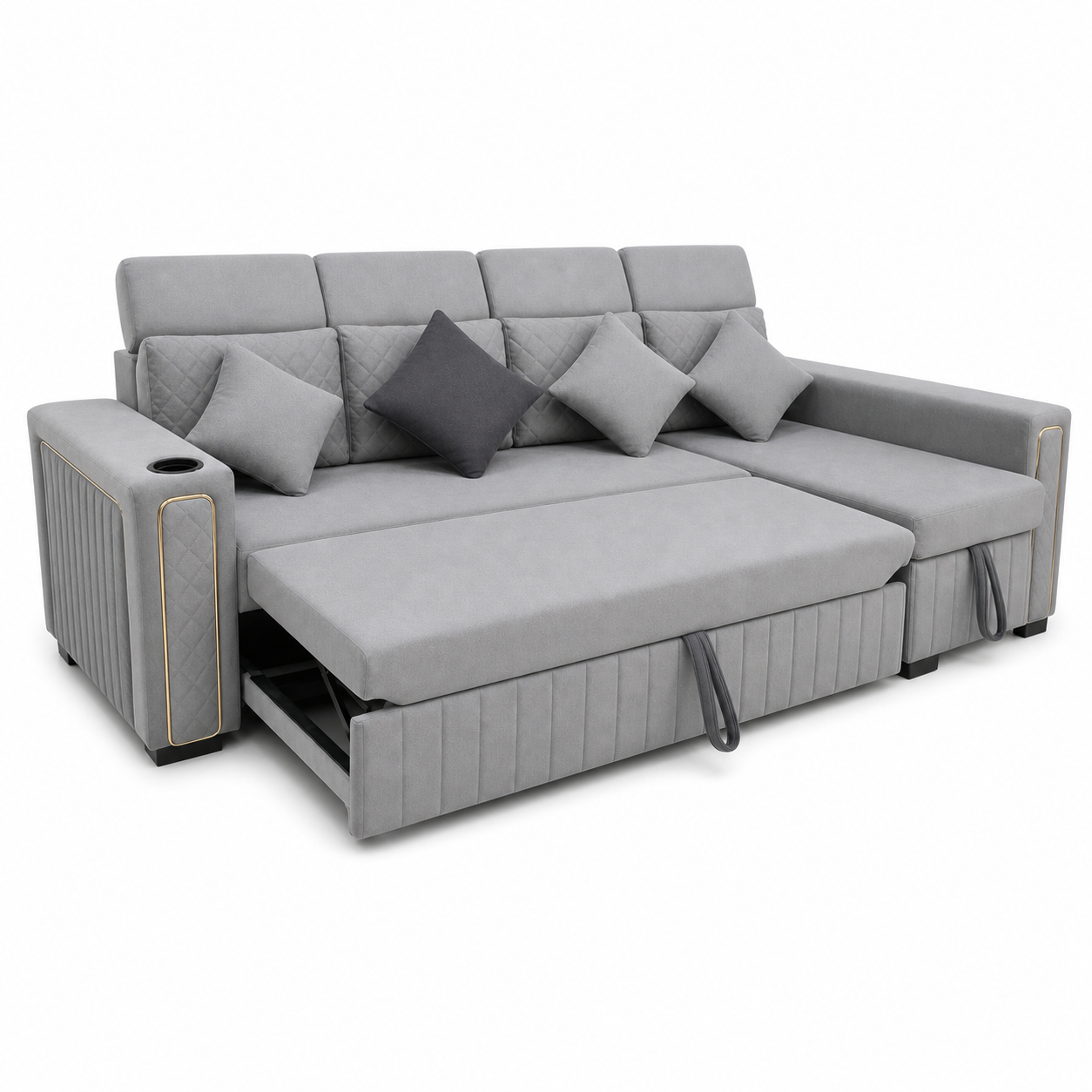 Sento - Sofa bed, open sofa-bed front studio view on pure white