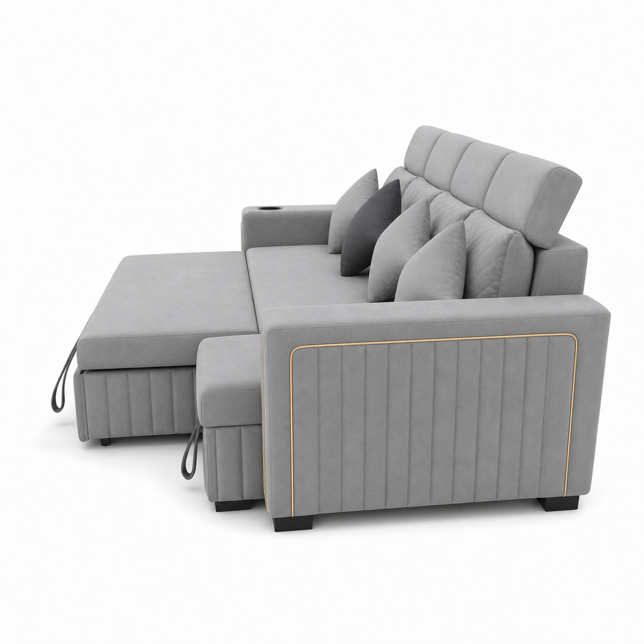 Sento - Sofa bed, open sofa-bed side studio view on pure white