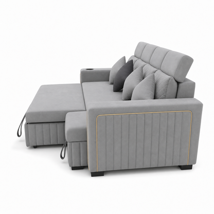 Sento - Sofa bed, open sofa-bed side studio view on pure white