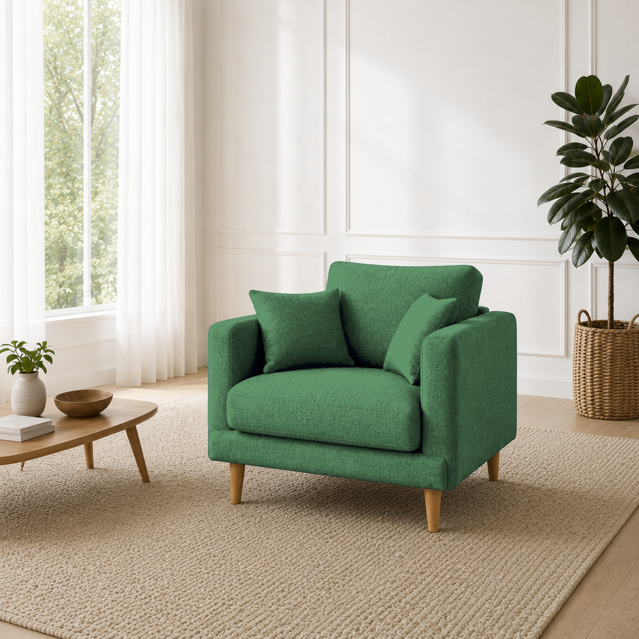 Seren 3+2+1 Sofa Set, 1 seater, green, room view