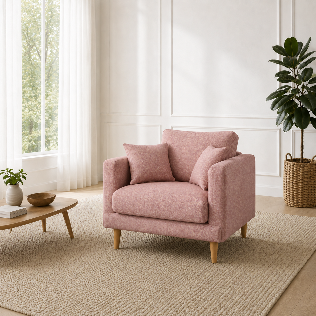 Seren 3+2+1 Sofa Set, 1 seater, pink, room view