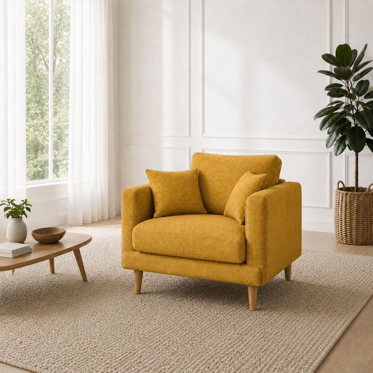 Seren 3+2+1 Sofa Set, 1 seater, yellow, room view