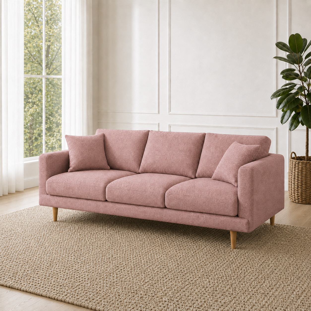Seren 3+2+1 Sofa Set, 3 seater, pink, room view