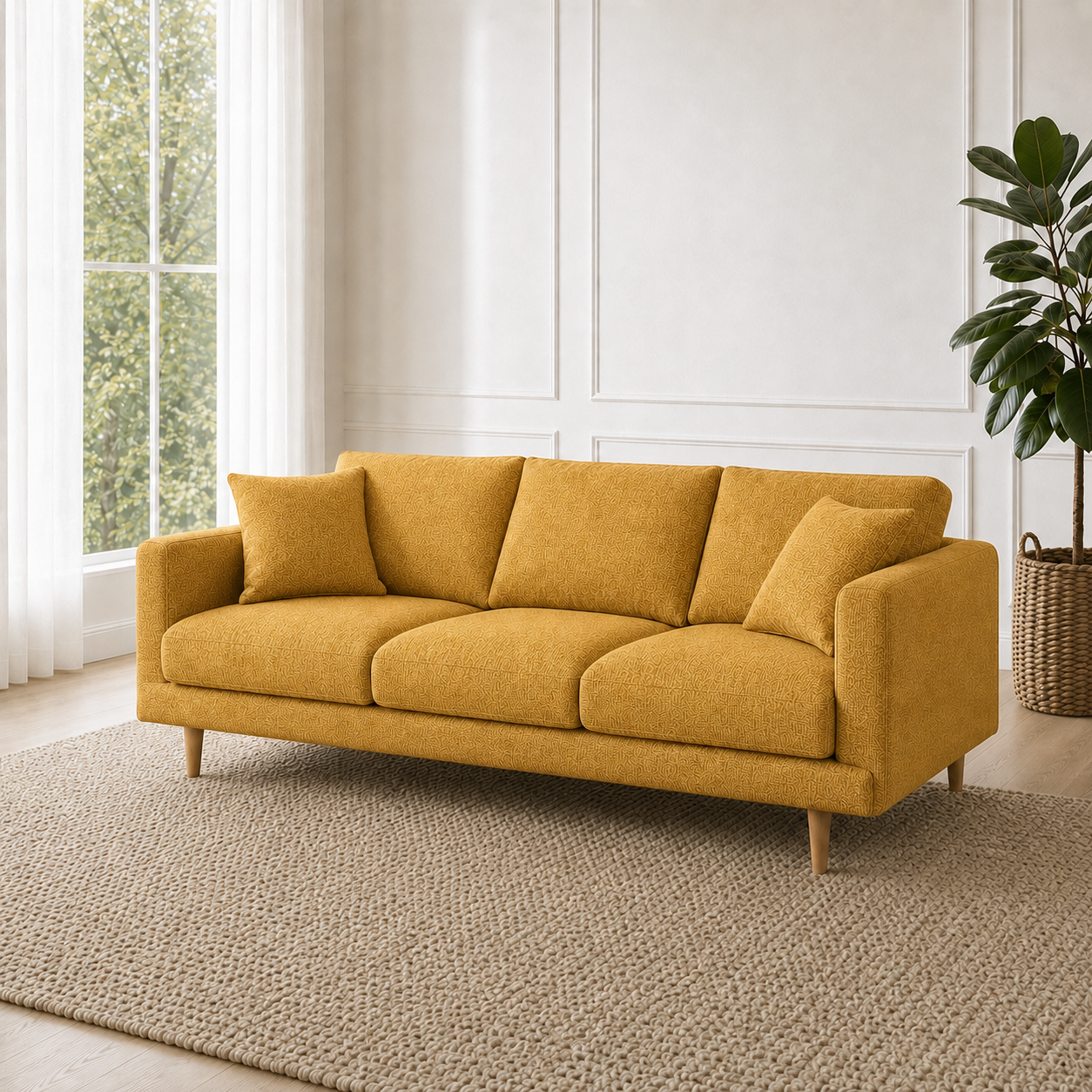 Seren 3+2+1 Sofa Set, 3 seater, yellow, room view