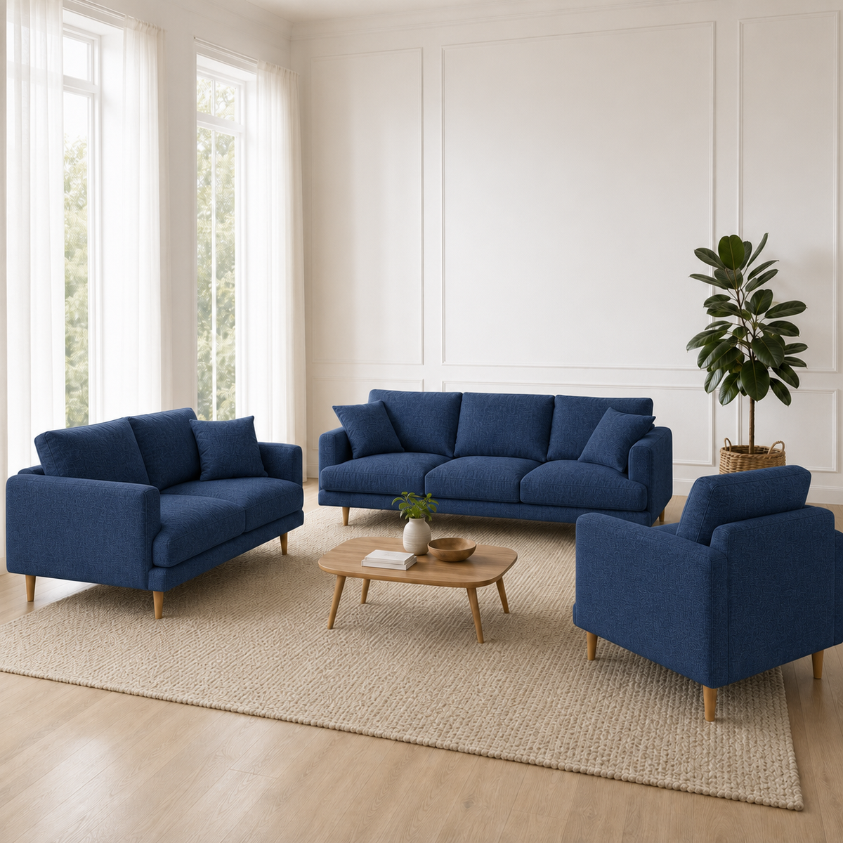 Seren 3+2+1 Sofa Set, 3+2+1 full set, blue, room view