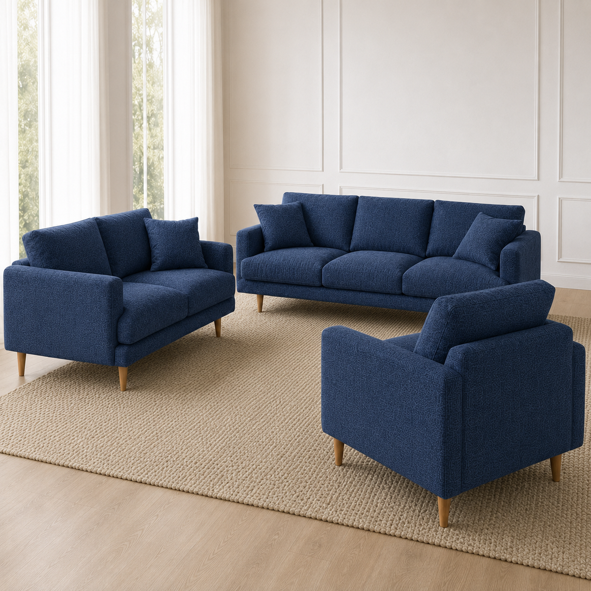 Seren 3+2+1 Sofa Set, 3+2+1 full set, blue, detail view
