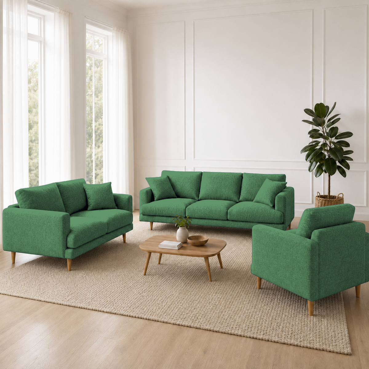 Seren 3+2+1 Sofa Set, 3+2+1 full set, green, room view
