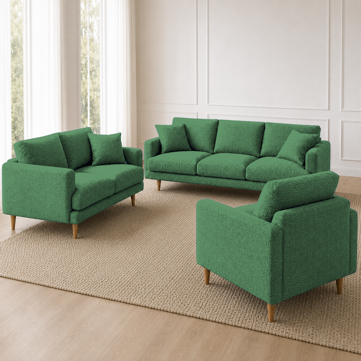 Seren 3+2+1 Sofa Set, 3+2+1 full set, green, detail view