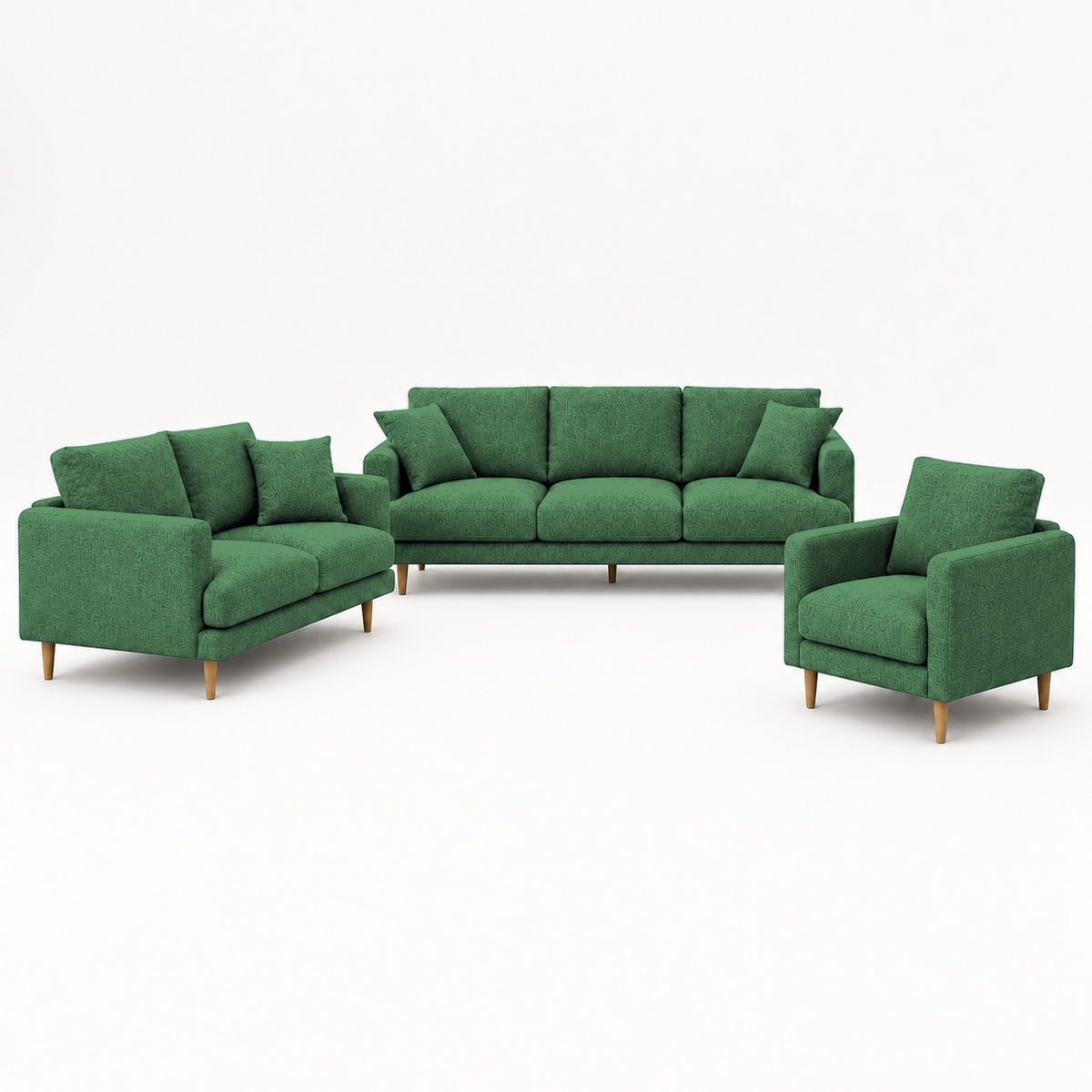 Seren 3+2+1 Sofa Set, 3+2+1 full set, green, studio view