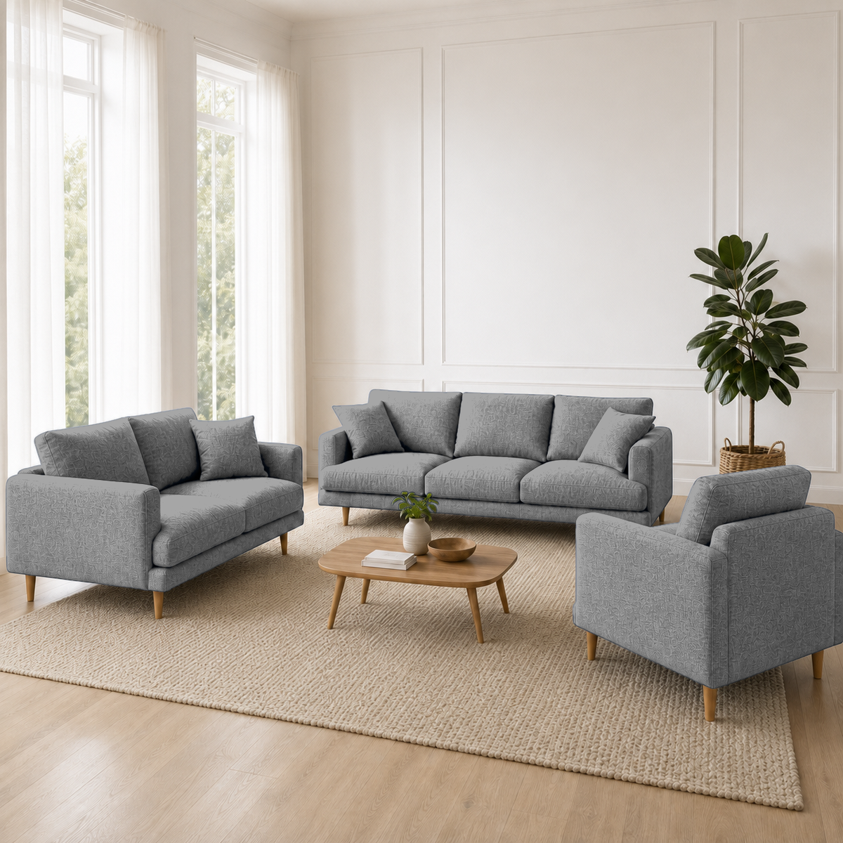 Seren 3+2+1 Sofa Set, 3+2+1 full set, grey, room view