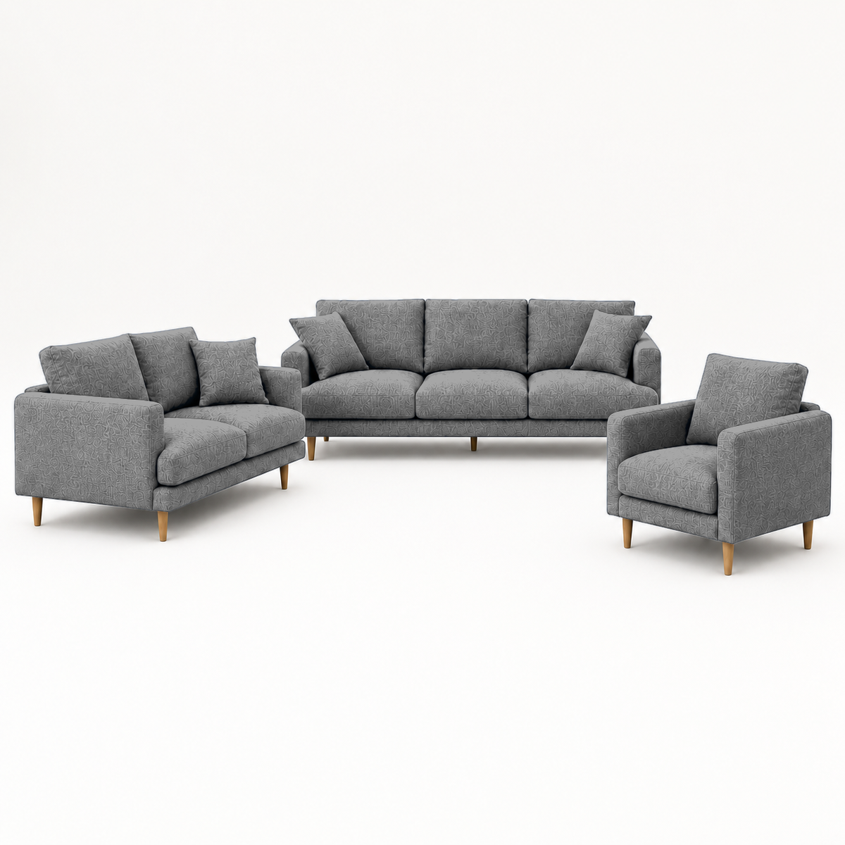 Seren 3+2+1 Sofa Set, 3+2+1 full set, grey, studio view