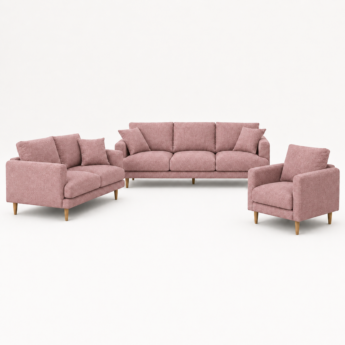 Seren 3+2+1 Sofa Set, 3+2+1 full set, pink, studio view
