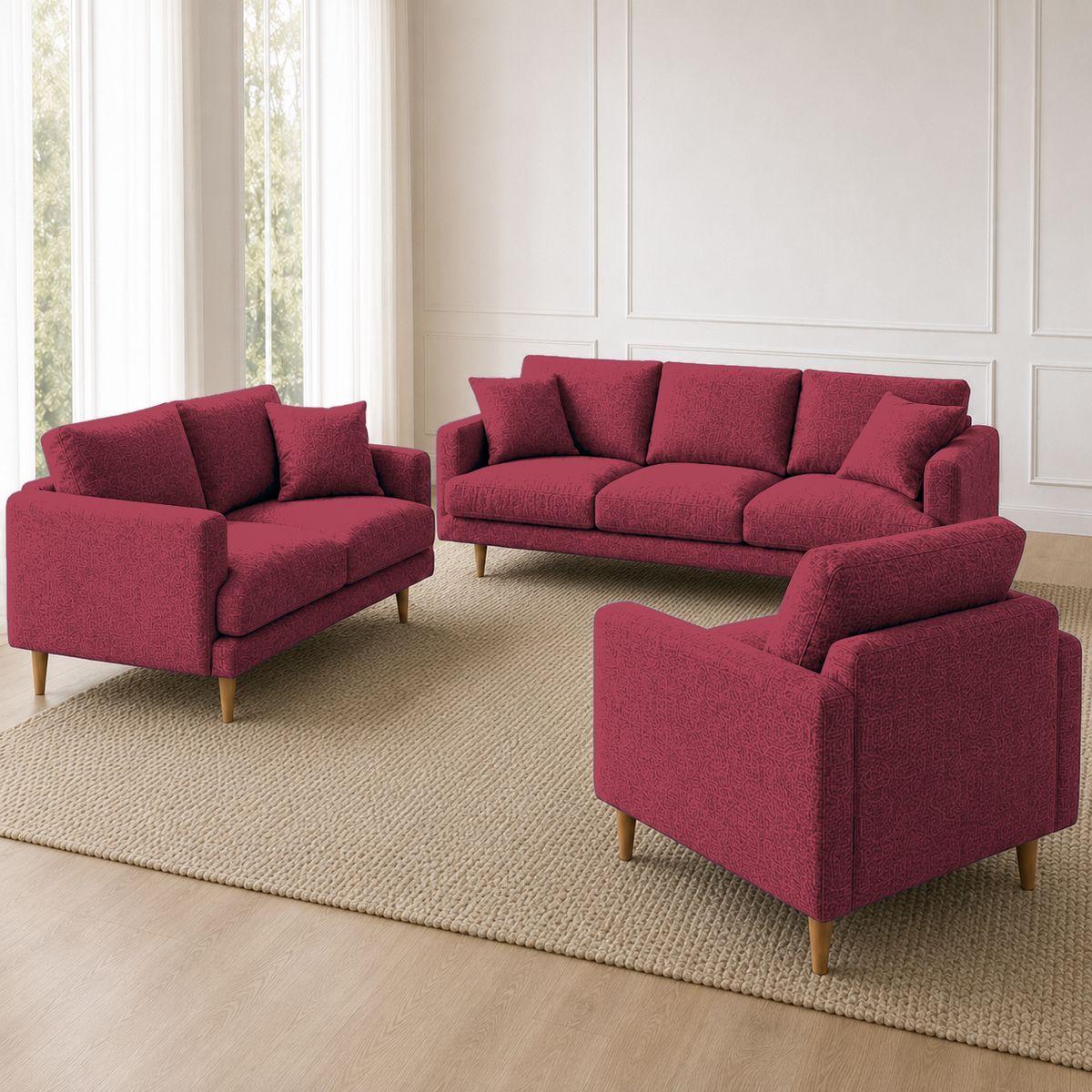Seren 3+2+1 Sofa Set, 3+2+1 full set, red, detail view
