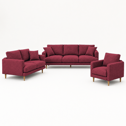 Seren 3+2+1 Sofa Set, 3+2+1 full set, red, studio view