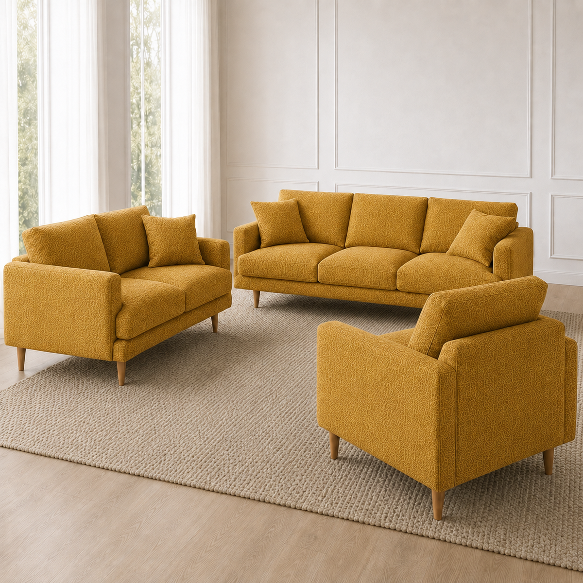 Seren 3+2+1 Sofa Set, 3+2+1 full set, yellow, detail view