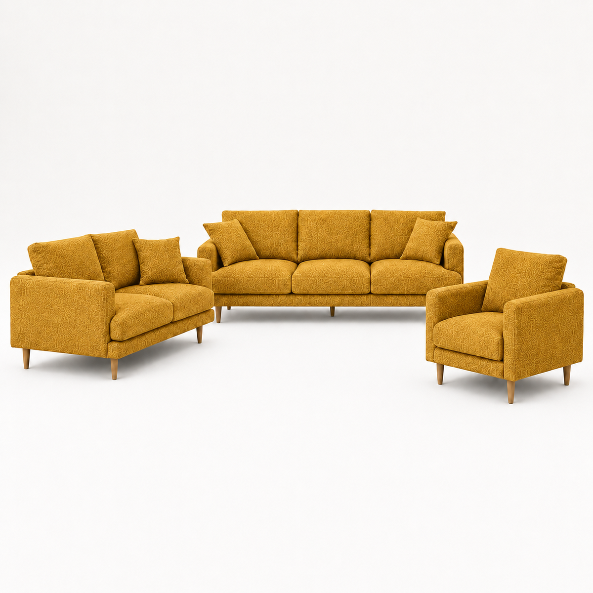 Seren 3+2+1 Sofa Set, 3+2+1 full set, yellow, studio view
