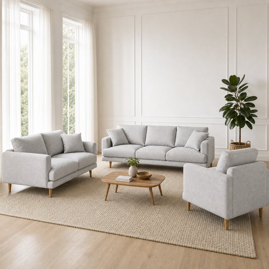 Seren - 3+2+1 Sofa Set, complete 3+2+1 sofa set in an editorial living room