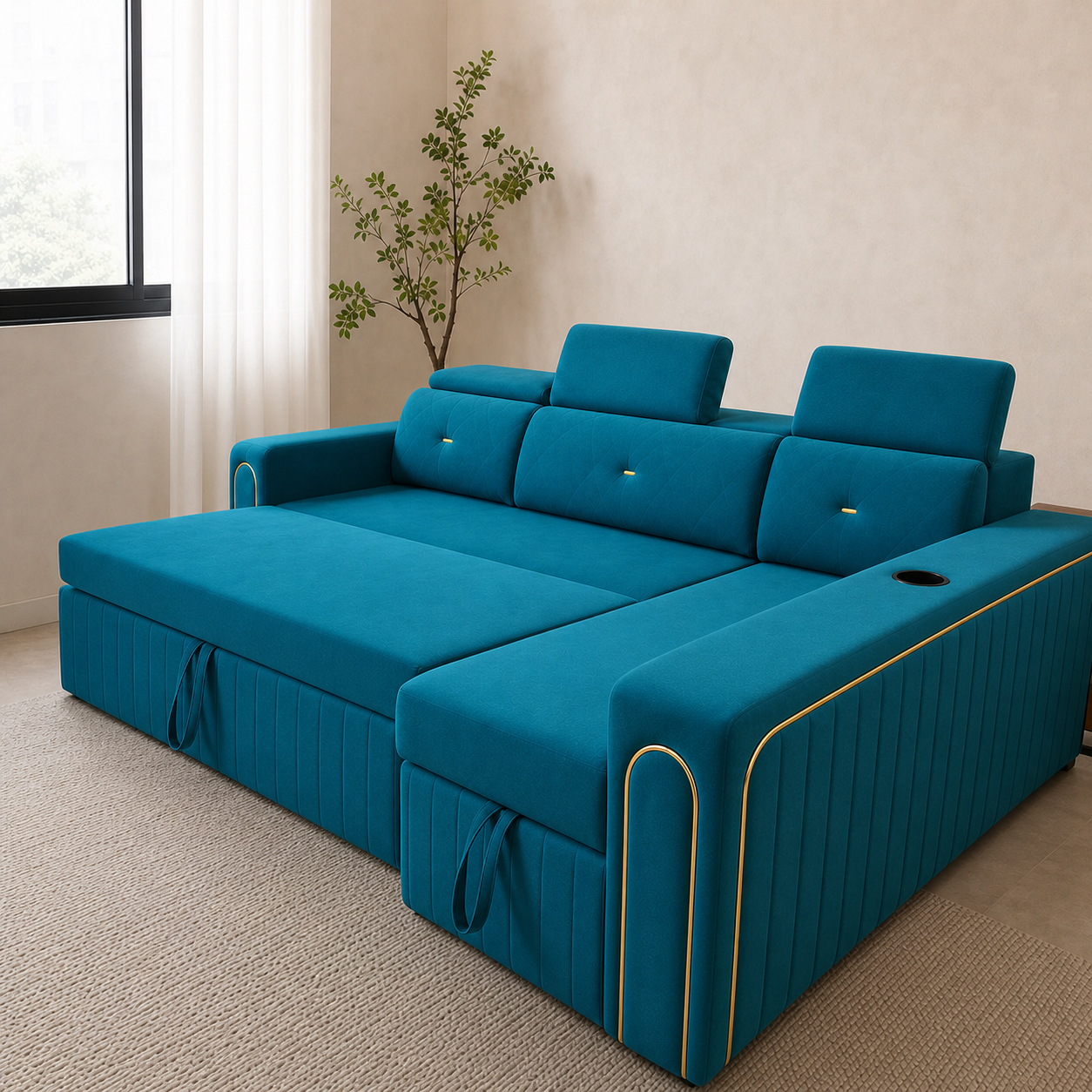 Silar - Sofa bed, alternate open sofa-bed view in the identical living room