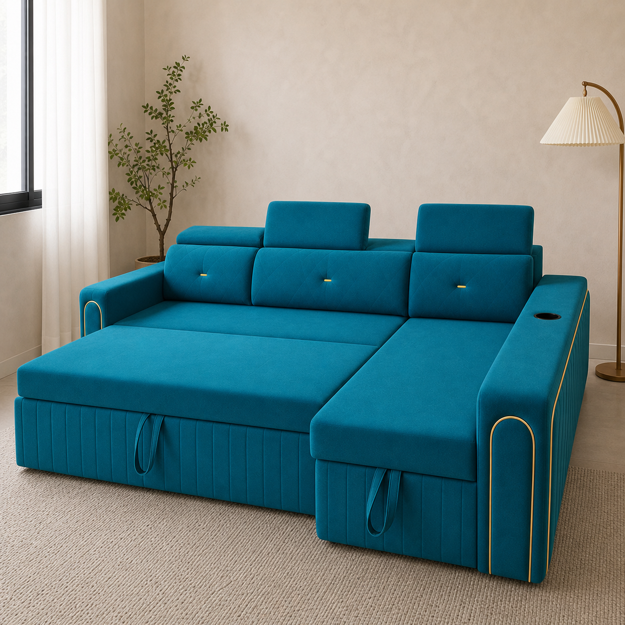 Silar - Sofa bed, front view verifying the source-proven open footprint