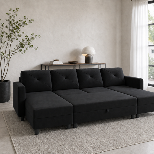 Siran - Sofa bed, fully open sofa-bed hero in a contemporary living room