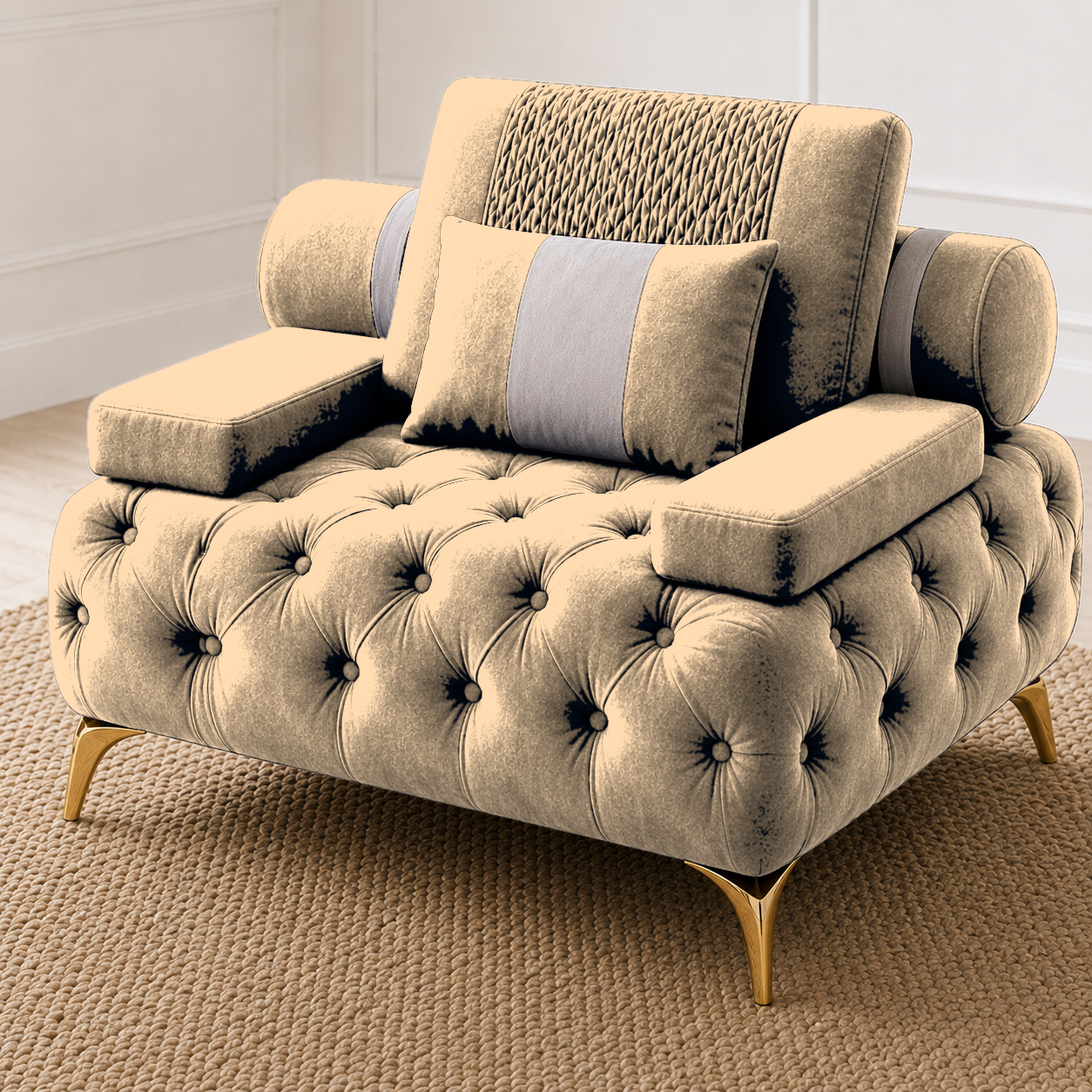 Solace 3+2+1 Sofa Set, 1 seater, beige, detail view