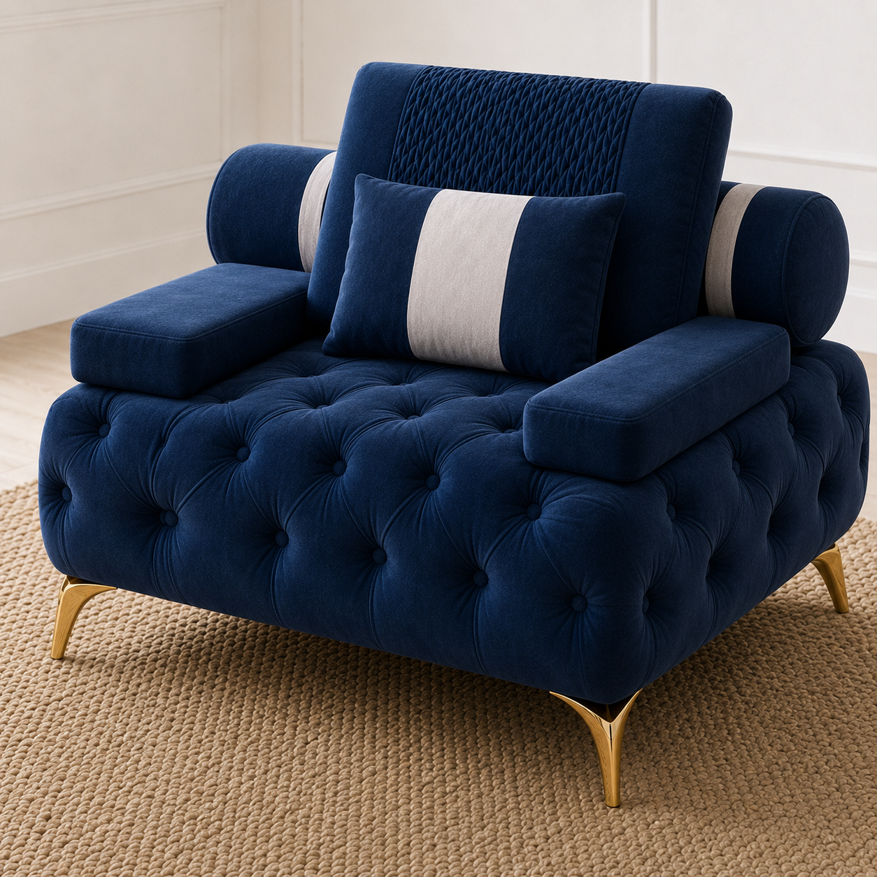 Solace 3+2+1 Sofa Set, 1 seater, blue, detail view