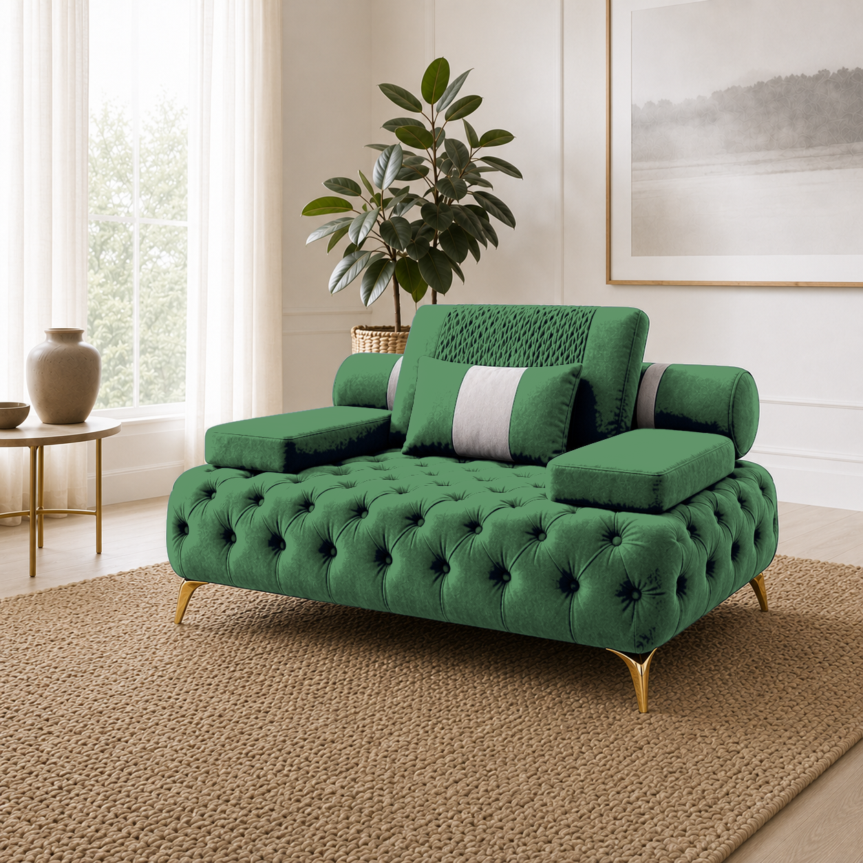 Solace 3+2+1 Sofa Set, 1 seater, green, room view