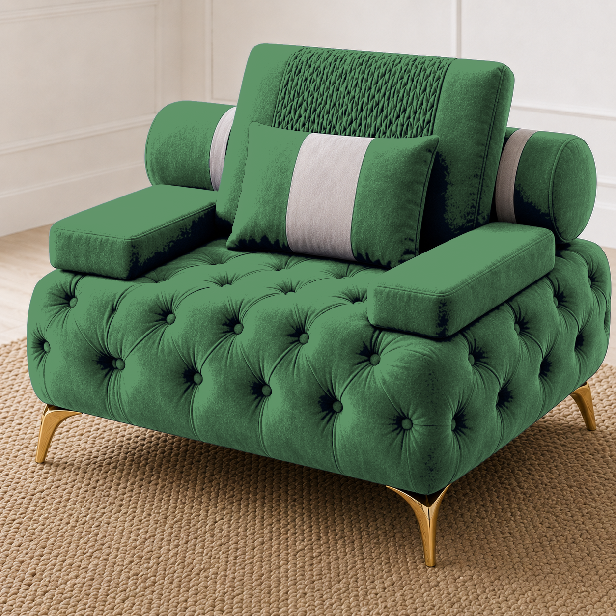 Solace 3+2+1 Sofa Set, 1 seater, green, detail view
