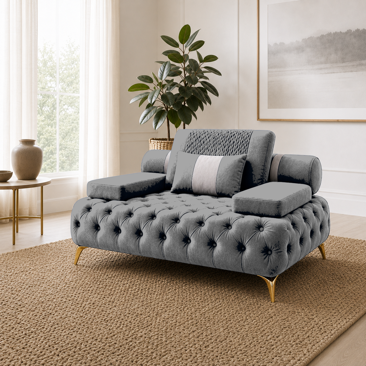 Solace 3+2+1 Sofa Set, 1 seater, grey, room view