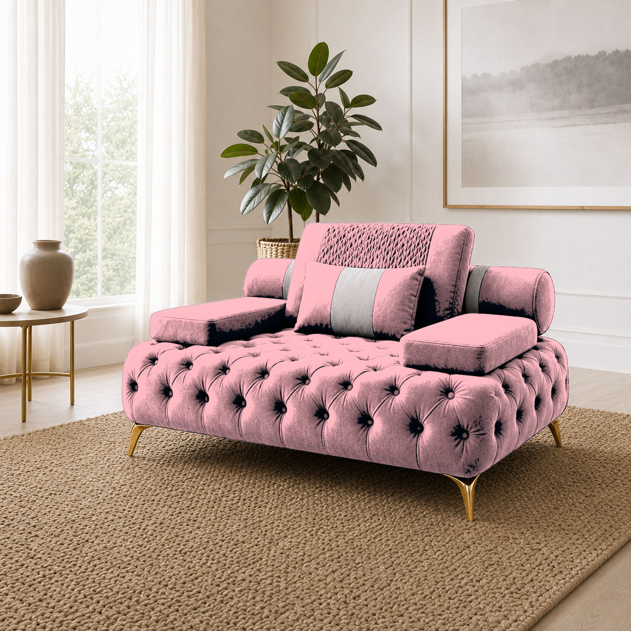 Solace 3+2+1 Sofa Set, 1 seater, pink, room view