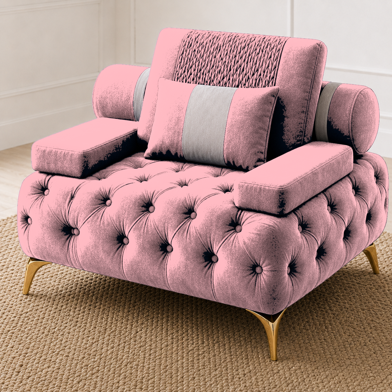 Solace 3+2+1 Sofa Set, 1 seater, pink, detail view