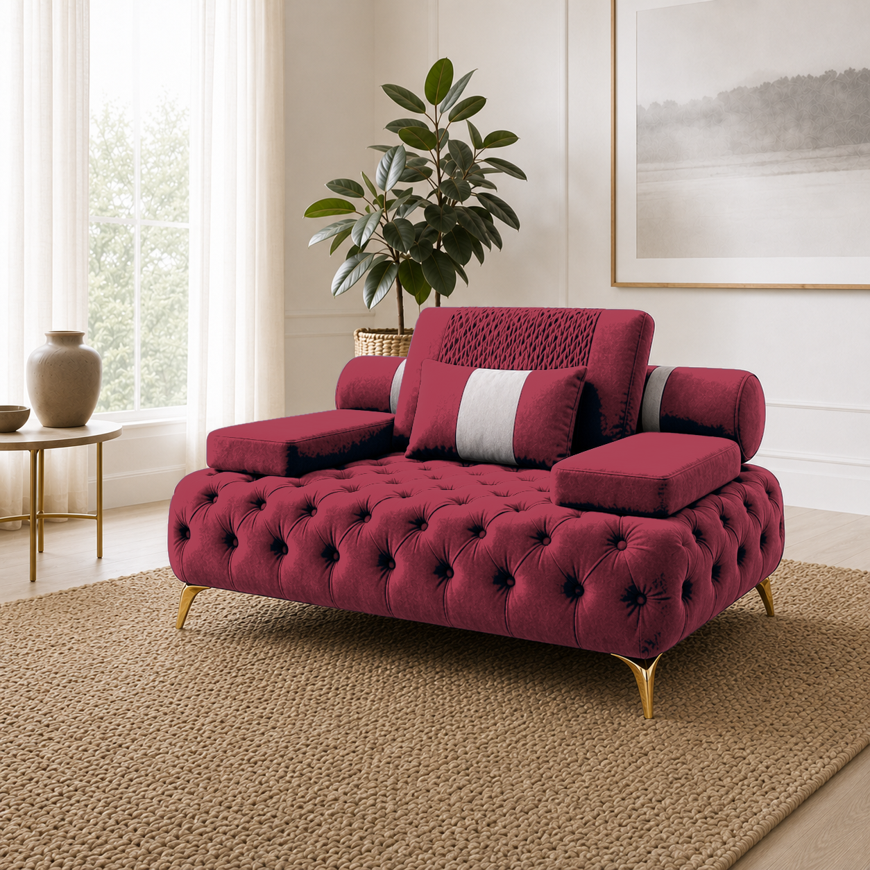 Solace 3+2+1 Sofa Set, 1 seater, red, room view
