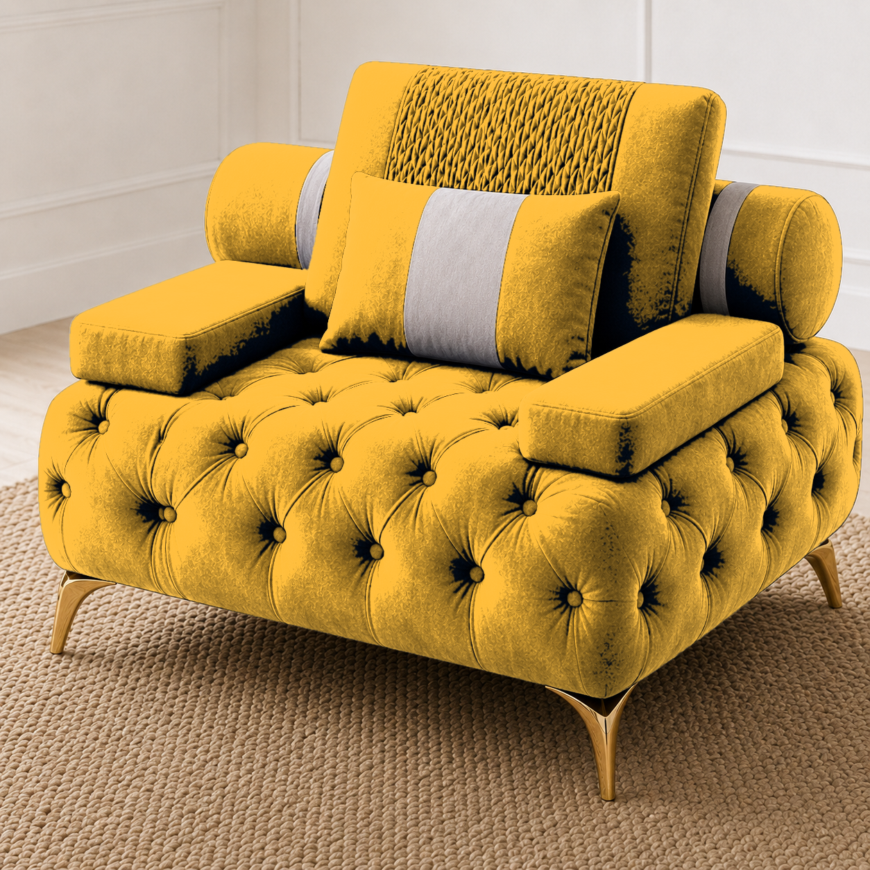 Solace 3+2+1 Sofa Set, 1 seater, yellow, detail view
