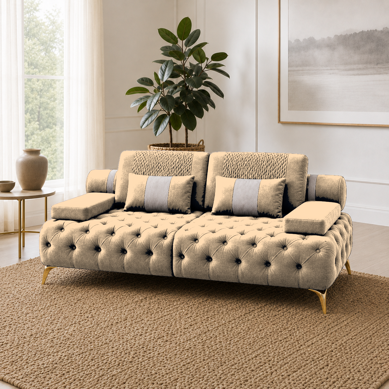 Solace 3+2+1 Sofa Set, 2 seater, beige, room view