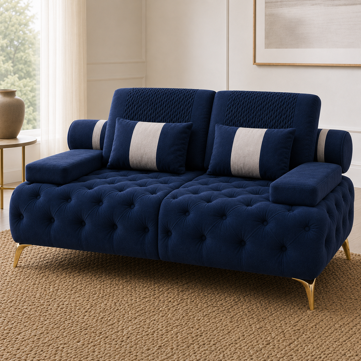Solace 3+2+1 Sofa Set, 2 seater, blue, detail view