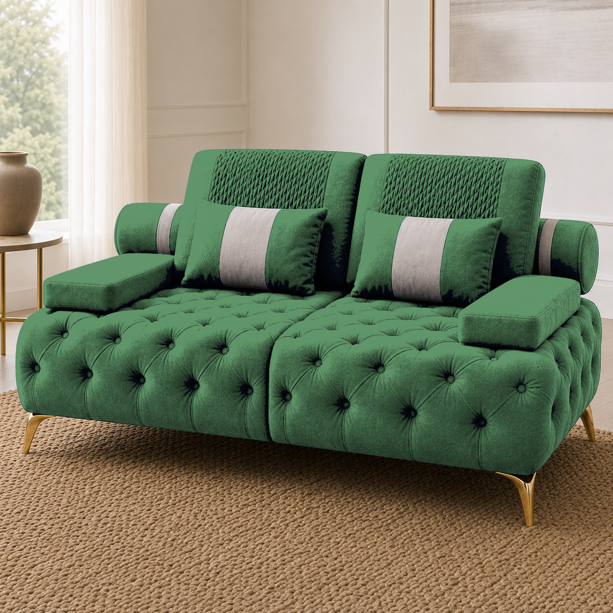 Solace 3+2+1 Sofa Set, 2 seater, green, detail view