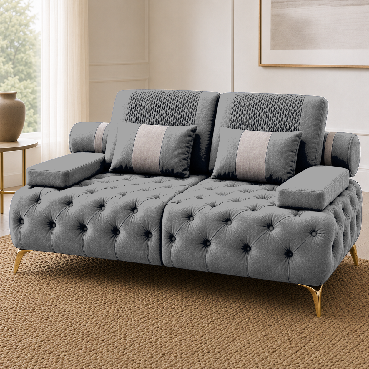 Solace 3+2+1 Sofa Set, 2 seater, grey, detail view