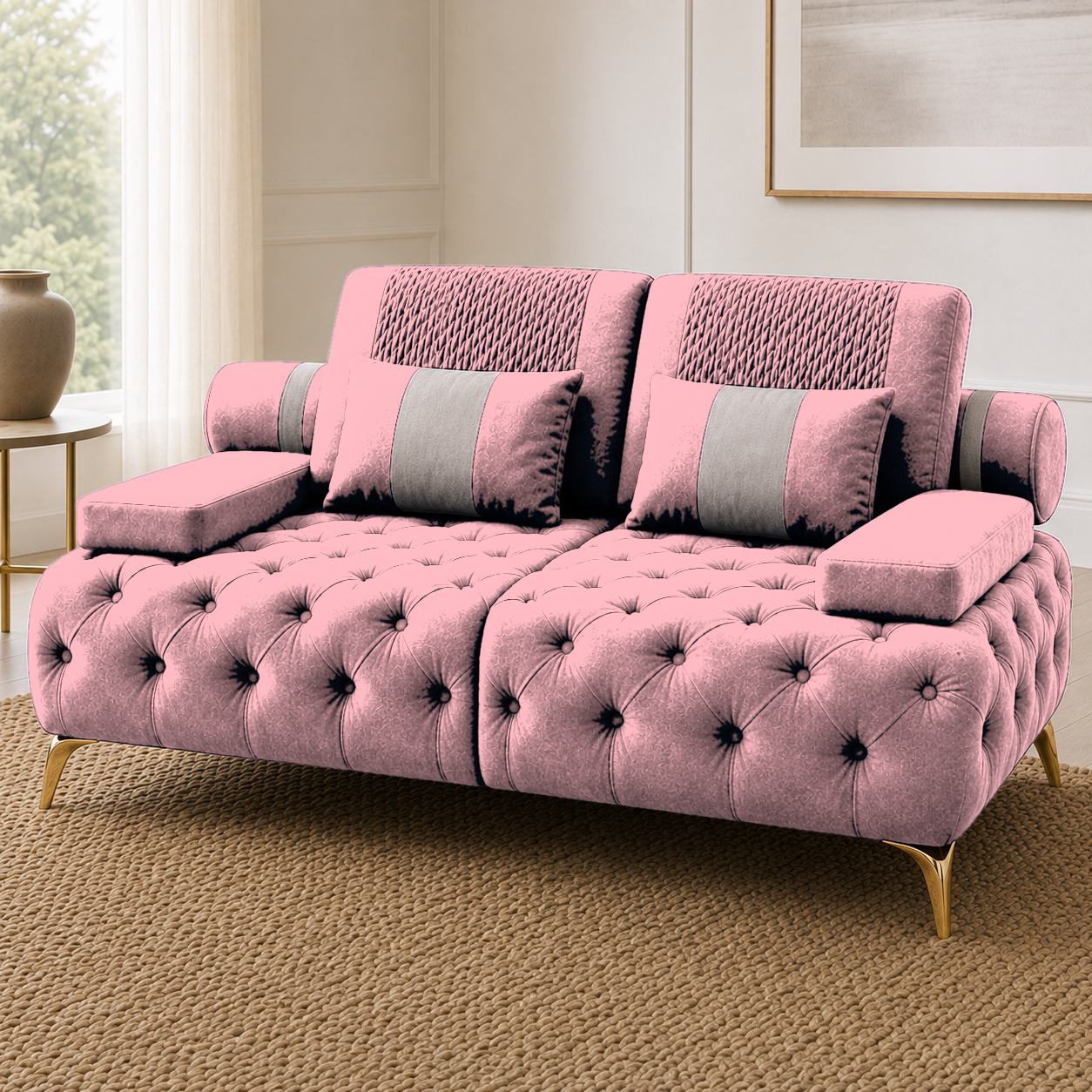 Solace 3+2+1 Sofa Set, 2 seater, pink, detail view