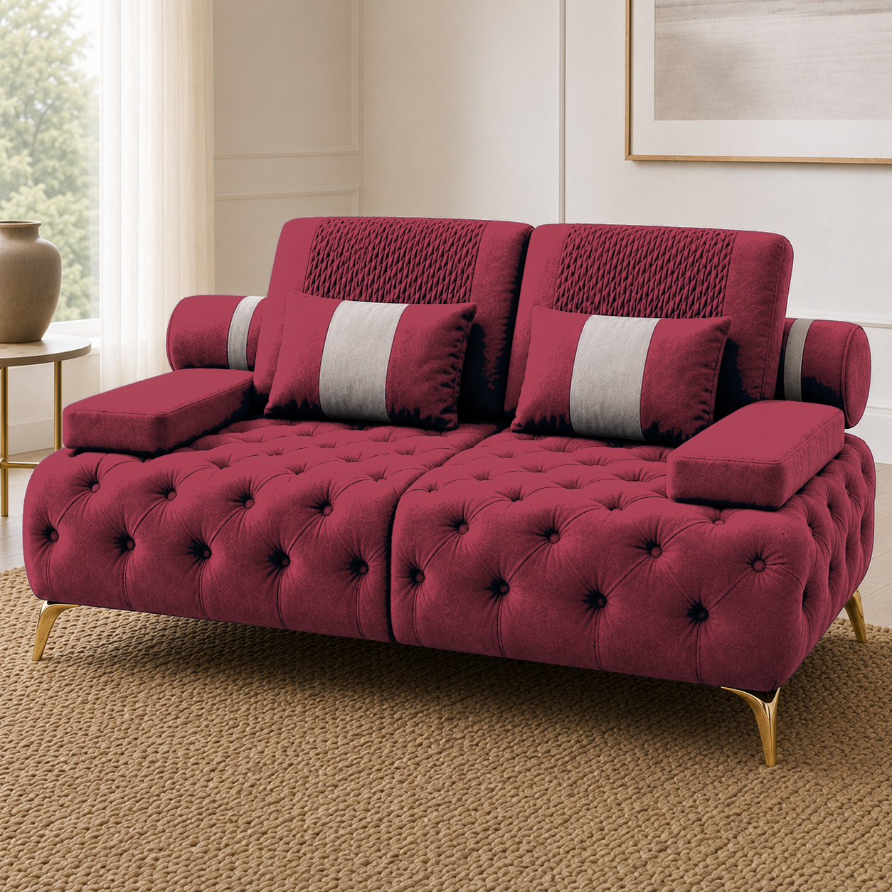 Solace 3+2+1 Sofa Set, 2 seater, red, detail view