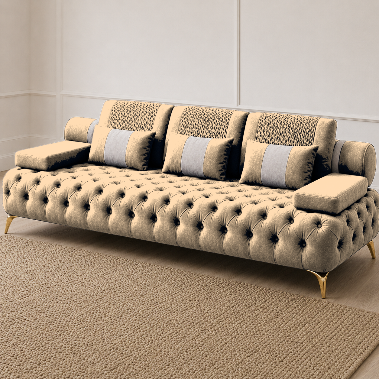 Solace 3+2+1 Sofa Set, 3 seater, beige, detail view