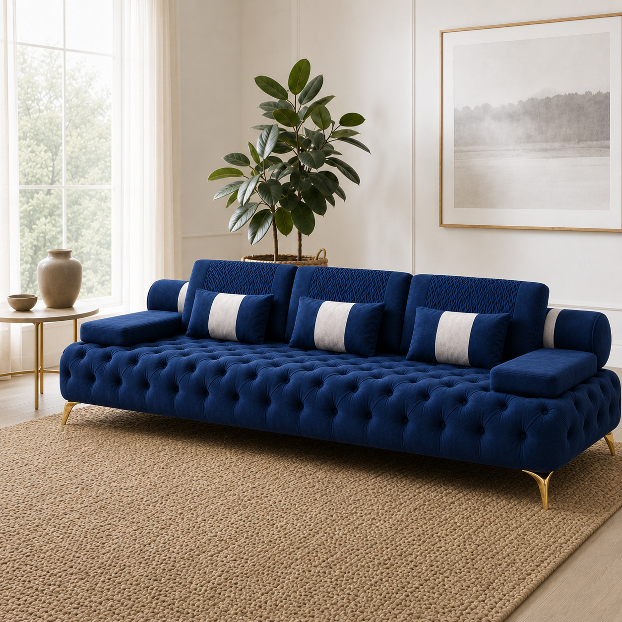 Solace 3+2+1 Sofa Set, 3 seater, blue, room view